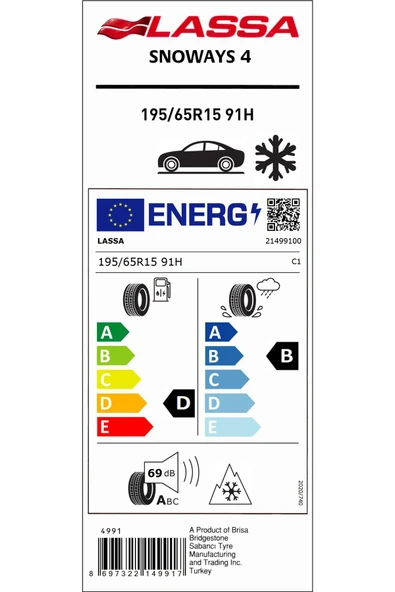 Lassa 195/65R15 91H M+S Sfm Snoways 4 Oto Kış Lastiği (Üretim Yılı:2025) - Resim 4