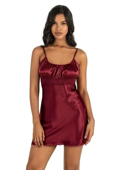 AmoraSecret AmoraSecret Bordo Kısa Saten Gecelik 8208 - 1