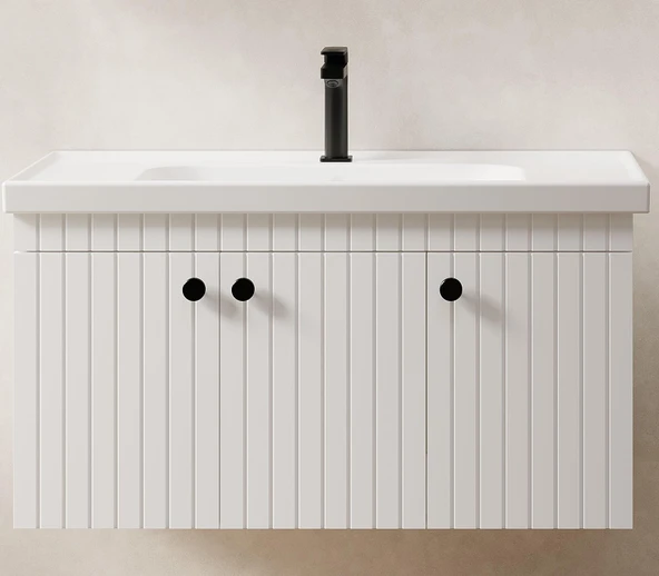 Denko Bodur 100 cm MDF Beyaz Banyo Dolabı Alt Modül, Lavabo ürün görseli