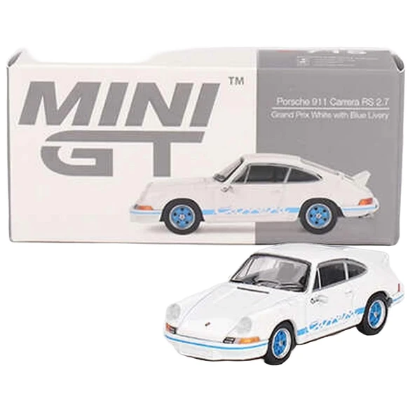 TOYZ DÜKKANIM Mini GT 1/64 Porsche 911 Carrera RS 2.7 Grand Prix White with Blue Livery Kız Erkek Çocuk Oyuncak Eğ - Resim 3