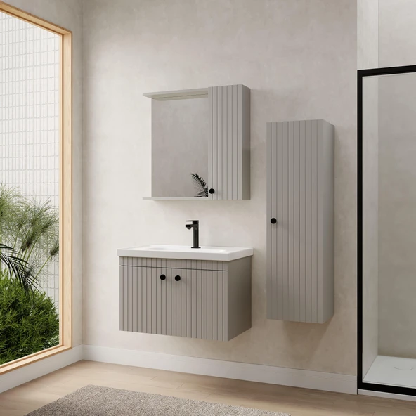 Denko Bodur 80 cm MDF Kül Gri Banyo Dolabı Takımı ve Boy Dolabı ürün görseli