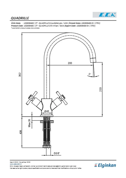 Eca Quadrille Eviye Batarya Kuğu Borulu Altın Görünümlü - 2