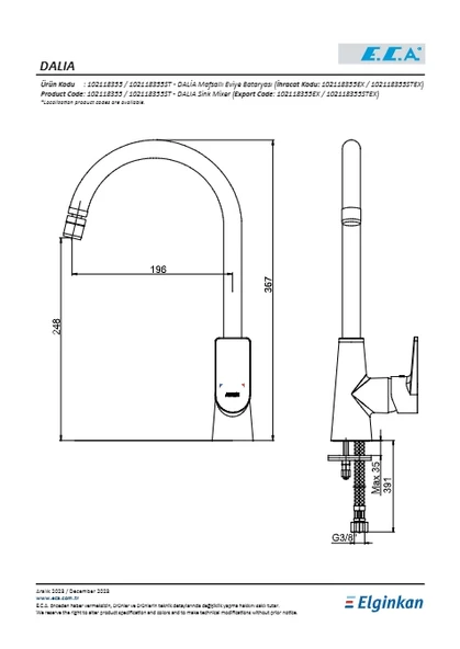 Eca Dalia Eviye Batarya Kuğu Borulu Mafsallı - Resim 2