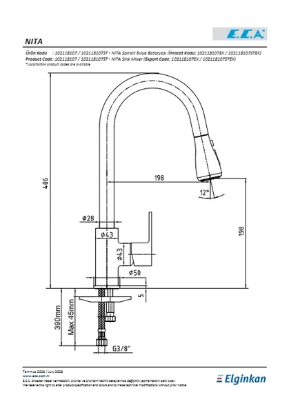 Eca Nita Spiralli Eviye Bataryası Kuğu Borulu - Resim 2