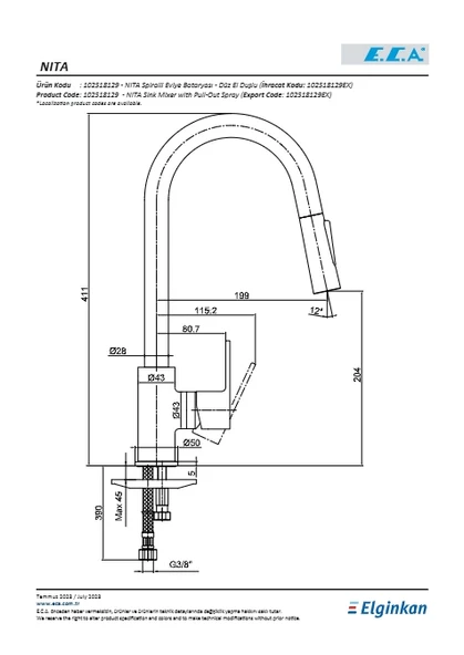 Eca Nita Spiralli Eviye Batarya Kuğu Boru Paslanmaz Çelik Görünümlü - Resim 2