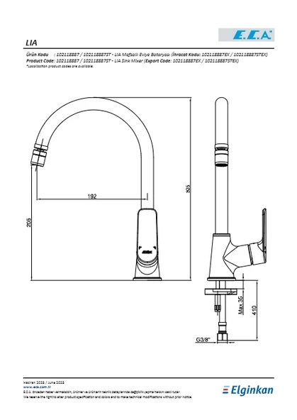 Eca Lia Eviye Bataryası Kuğu Borulu Mafsallı - Resim 2