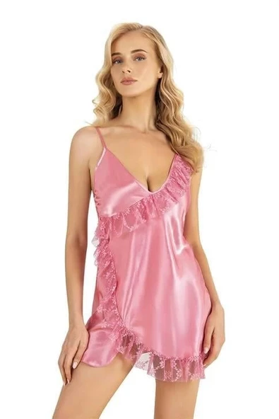 AmoraSecret AmoraSecret Pembe Kısa Saten Gecelik 8229 - 1