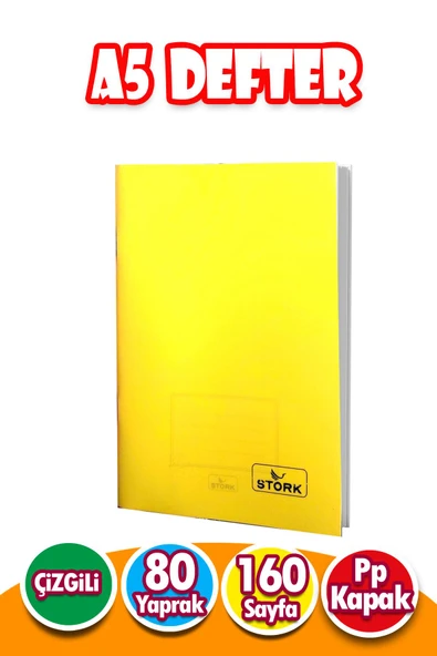 PP Kapaklı Tel Dikişli Defter 80 Yaprak | A5 | Çizgili Defter Küçük Boy