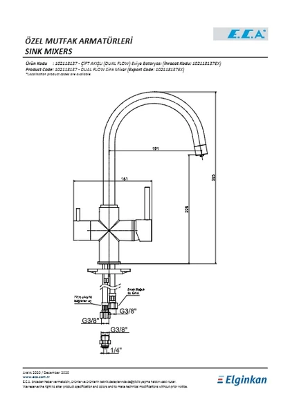 Eca Çift Akışlı (dual Flow) Eviye Bataryası - Resim 2