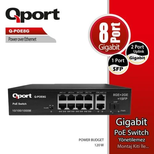 TP-LINK QPORT Q-POE8G 8 PORT GIGABIT + 2 PORT GIGABIT UPLI ürün görseli