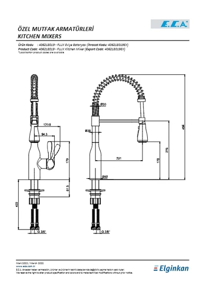 Eca Flux Eviye Bataryası Paslanmaz Çelik Görünümlü - Resim 2