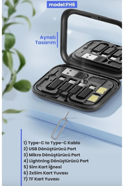 çelikwork inspiring technology Aynalı, Standlı 8-in-1 Çok Işlevli Seyahat Seti - Type-c, Usb, Micro, Lightning Port Çevirici - 8