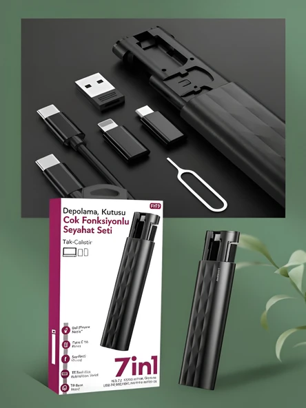 ÇELİKWORK F0H7 7 in1  Type-C, USB, Micro Lighting Port, Seyahat Seti İPhone, Android Uyumlu PC Çevirici - Resim 8