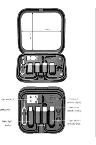 çelikwork inspiring technology Aynalı, Standlı 8-in-1 Çok Işlevli Seyahat Seti - Type-c, Usb, Micro, Lightning Port Çevirici - 7
