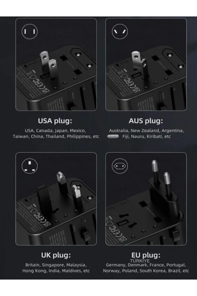 ÇELİKWORK Fc-14 20w Global Seyahat Şarj Aleti - 2 Usb-a, 1 Pd-type-c Priz Adaptörü Çoğaltıcı - 2