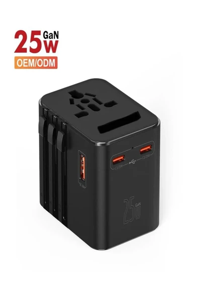 ÇELİKWORK FC-21 25W Global Seyahat Şarj Aleti - 1 USB-A, 2 TYPE-C, 1 AC Priz Adaptörü Çoğaltıcı ürün görseli 1