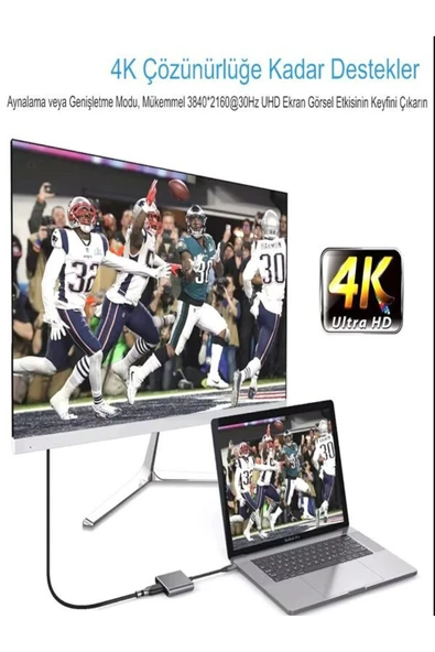 çelikwork inspiring technology FH007 3in 1 USB-C Hub USB 3.0, PD 100W Type-C, 4K/30Hz Ultra HDM & USB Çevirici Çoklayıcı Ofis - Resim 3