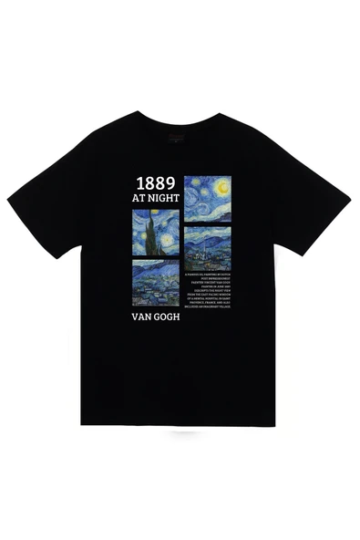 Vincent Van Gogh Baskılı Unisex %100 Pamuk Siyah T-shirt ürün görseli