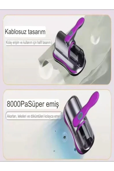 DEANB Kablosuz UV Işıklı Yatak Akar Sökücü 12V 1500mAh Şarjlı Toz Akarı Temizleyici Süpürge | Mite Cleaner - 4