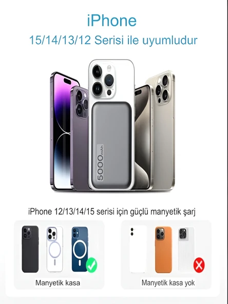 DEANB Pw103 22.5w Hızlı Şarj 5000mah Kapasiteli 1type-c 1usb Powerbank Manyetik Magsafe - Resim 4