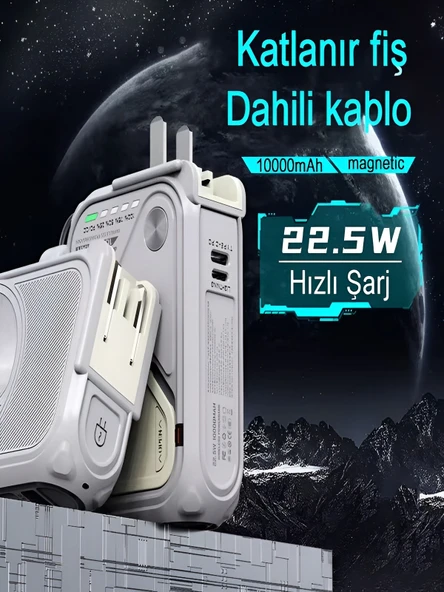 ÇELİKWORK 5'in 1 PD 22.5W Hızlı Şarj Powerbank - 10000mAh, Kablolu ve Kablosuz Standlı Çoklu Fişli Şarj Cihazı - Resim 5