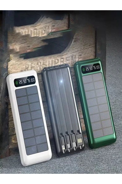ÇELİKWORK 10000mah 2usb Girişli - Micro - Lightining - Usb - Type-c Kablolu Güneş Enerjili Çoklu Powerbank - 4