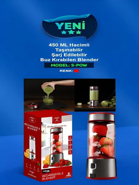 DEANB BPA İÇERMEZ TURBO Buz Kırıcı Paslanmaz 6 Çelik Bıçaklı Şarjlı 450 ml Taşınabilir Kişisel BLENDER - Resim 8