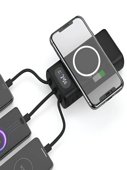 ÇELİKWORK 10000mAh PD Kablolu 22.5W Kablosuz Wireless 15W Dahili USB Micro TYPE-C iPhone Powerbank - Resim 3