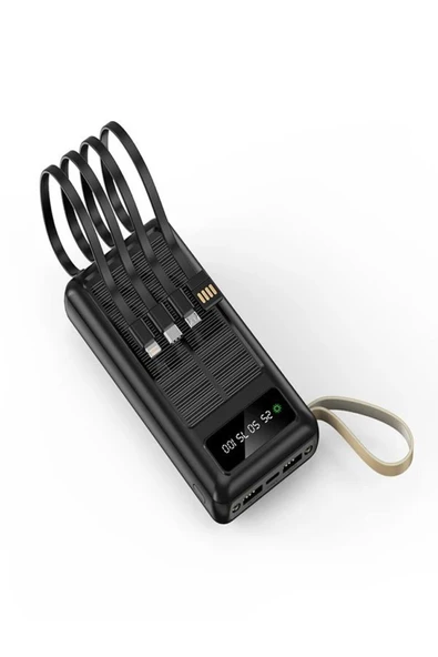 ÇELİKWORK 30,000mah Güneş Enerjili Powerbank 2 Usb, Mikro Lightning Type-c Kablolu Fenerli Taşınabilir Batarya - 1