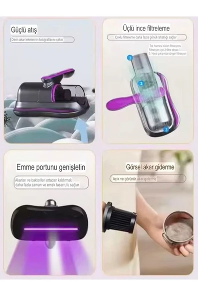 DEANB Kablosuz UV Işıklı Yatak Akar Sökücü 12V 1500mAh Şarjlı Toz Akarı Temizleyici Süpürge | Mite Cleaner - 3