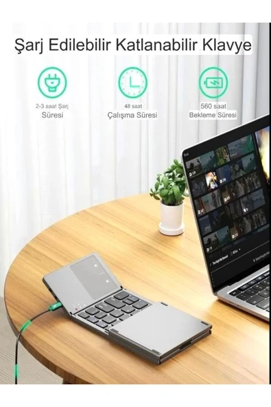 DEANB Şarjlı Touchpad Kablosuz Bluetooth Titanyum Katlanabilir Dokunmatik Klavye Tablet - Telefon - 4