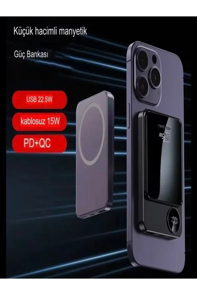 çelikwork inspiring technology 10000mah Magsafe Kablosuz 15w, Usb 22.5w, Type-c Pd Hızlı Şarj Özellikli Taşınabilir Powerbank - 3