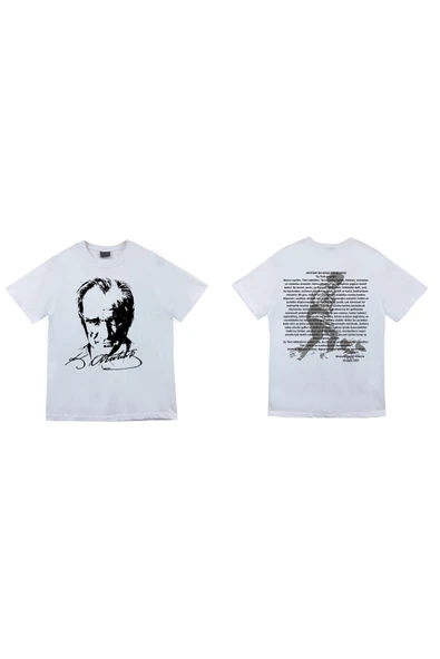 30 Ağustos Özel – Gazi Mustafa Kemal Atatürk Çift Yön Baskılı %100 Pamuk Unisex Beyaz T-shirt
