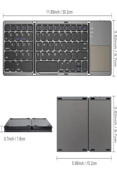 DEANB Şarjlı Touchpad Kablosuz Bluetooth Titanyum Katlanabilir Dokunmatik Klavye Tablet - Telefon - 6