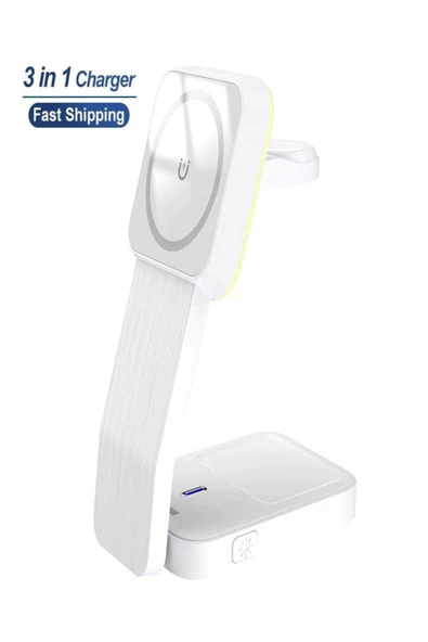 ÇELİKWORK 3in1 15W Mıknatıslı Kablosuz Şarj Standı Hızlı Şarj, Telefon, Kulaklık & Saat İçin Masaüstü Standı ürün görseli