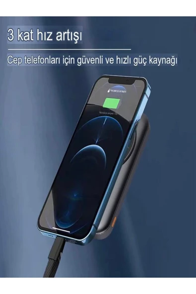 DEANB 10000mAh 22.5W Hızlı Şarjlı Type-C ve USB Girişli Wireless Kablosuz Magsafe Powerbank - 5