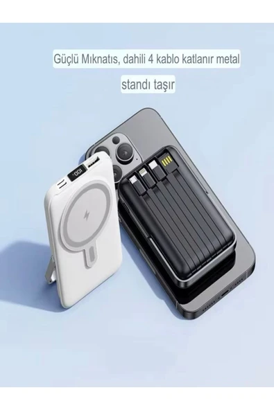 ÇELİKWORK PW-122 10000mAh 15W Kablosuz Kablolu LCD 22.5W Mikro Lightning Type-C Kablolu Powerbank - 4
