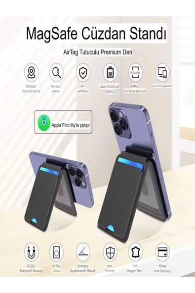 DEANB Apple Find My Uyumlu Gerçek Deri Magsafe Cüzdan – Mfi Lisanslı Akıllı Takip Özellikli Kartlık Unisex - 4