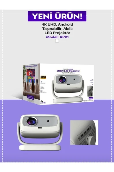 DEANB APR01 4K UHD Akıllı Taşınabilir LED Projeksiyon Cihazı Full HD 2.4+5G Wi-Fi Ev Sineması Projeksiyonu - 7