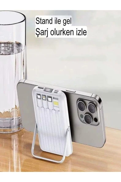 ÇELİKWORK PW-122 10000mAh 15W Kablosuz Kablolu LCD 22.5W Mikro Lightning Type-C Kablolu Powerbank - 3