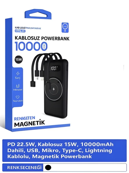 ÇELİKWORK 10000mAh PD Kablolu 22.5W Kablosuz Wireless 15W Dahili USB Micro TYPE-C iPhone Powerbank - Resim 8