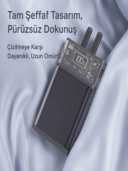 ÇELİKWORK Pw50 Lcd 22.5w Type-c & Lightning Kablolu Hızlı Iphone Şarj Aleti - 10,000mah Taşınabilir Powerbank - Resim 3