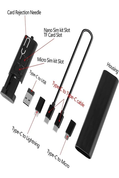 ÇELİKWORK F0H7 7 in 1 Çok işlevli Type-C, USB, Micro Lighting Port, Seyahat Seti iPhone, Android, PC Çevirici - Resim 4