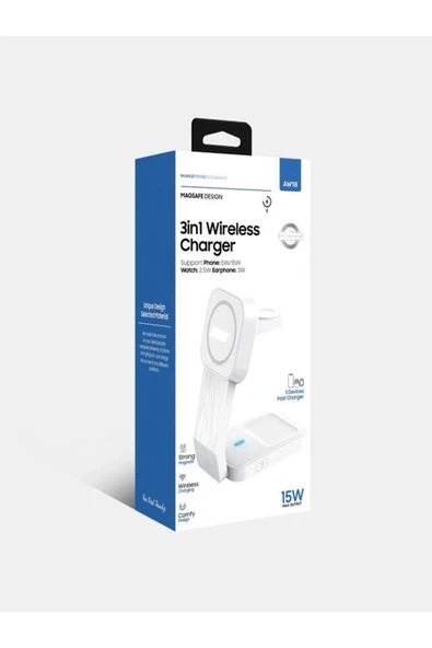 ÇELİKWORK 3in1 15W Mıknatıslı Kablosuz Şarj Standı Hızlı Şarj, Telefon, Kulaklık & Saat İçin Masaüstü Standı - Resim 6