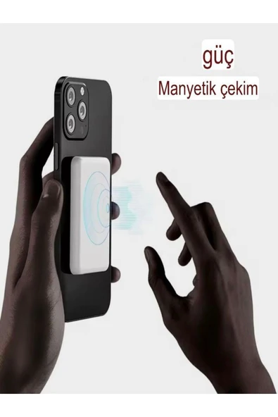 çelikwork inspiring technology 5000mah Kablosuz Magsafe Powerbank - Taşınabilir Beyaz Batarya, Iphone Telefon Şarj Aleti - Resim 4