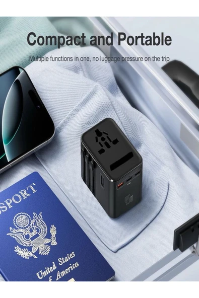 ÇELİKWORK FC-22 45W Global Seyahat Şarj Aleti - 2 USB-A, 3 TYPE-C, 1 AC Priz Adaptörü Çoğaltıcı - Resim 4