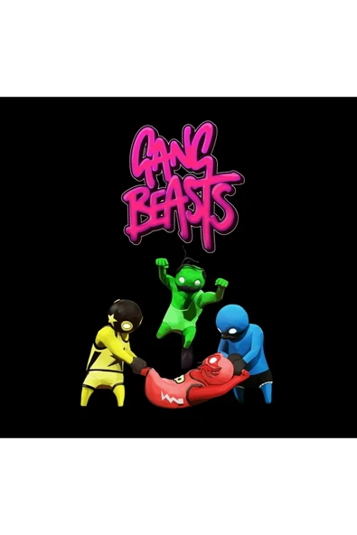 Gang Beasts – Oyun Baskılı Unisex %100 Pamuk Siyah Kapüşonlu Sweatshirt - 2