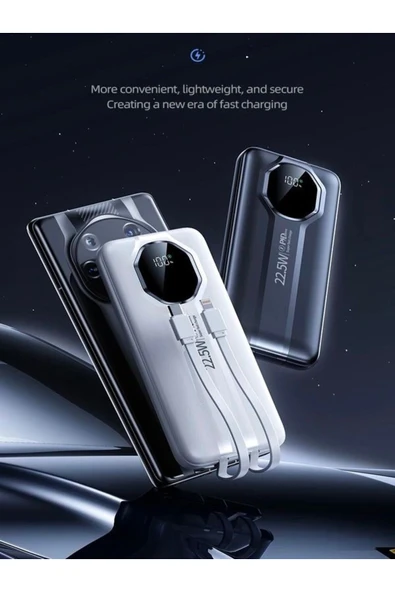 ÇELİKWORK 5in1 10.000mah 22,5w Hızlı Şarj Powerbank - 2 Usb, Lightning & Type-c Kablı Taşınabilir Şarj Cihazı - 4