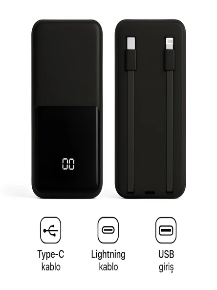 DEANB PW-95 PD 22.5W HIZLI ŞARJ LCD Kendiliğinden Type-c Lightning Kablolu 1Usb-A Girişli Powerbank ürün görseli 1