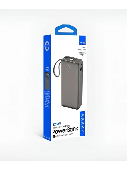 ÇELİKWORK PW109 10000mAh 22.5W Hızlı Şarj Dahili TYPE-C Kablo USB-TYPE-C Giriş Powerbank Digital Display - Resim 6